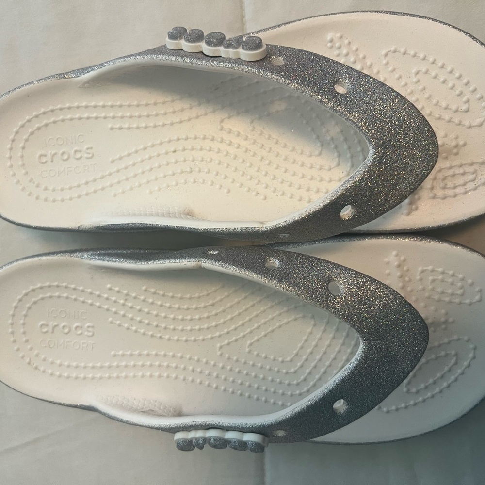 CROCS Silver White Sandals with Glittery Straps - Picture 2 of 3